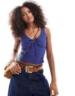 Cotton:On Briony Keyhole Tank In Blue For Women