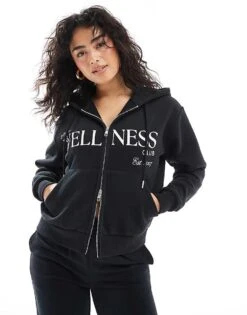 Cotton:On Plush Graphic Zip Through In Black For Women