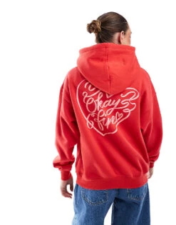 Cotton:On Classic Fleece Graphic Hoodie In Red For Women