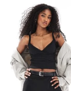 Cotton:On Clare Lace Trim Tank In Black For Women