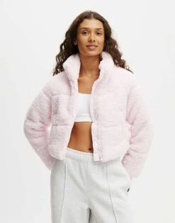 Cotton:On The Mother Puffer Cropped Sherpa Jacket In Pink For Women