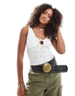 Cotton:On Briony Keyhole Tank In White For Women