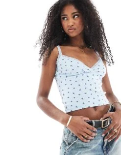 Cotton:On Clare Lace Trim Tank In Blue For Women