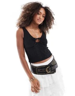 Cotton:On Briony Keyhole Tank In Black For Women