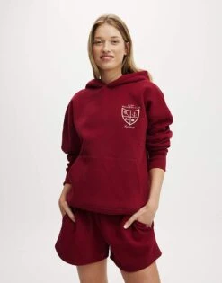 Cotton:On Plush Premium Graphic Hoodie In Burgundy For Women