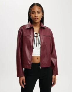Cotton:On Ivy Faux Leather Jacket In Red For Women