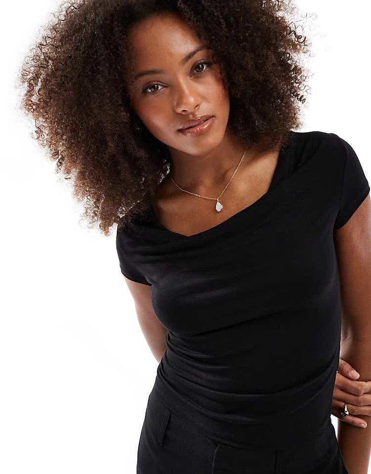 Cotton:On Jordie Cowl Neck Short Sleeve In Black For Women - Image 3