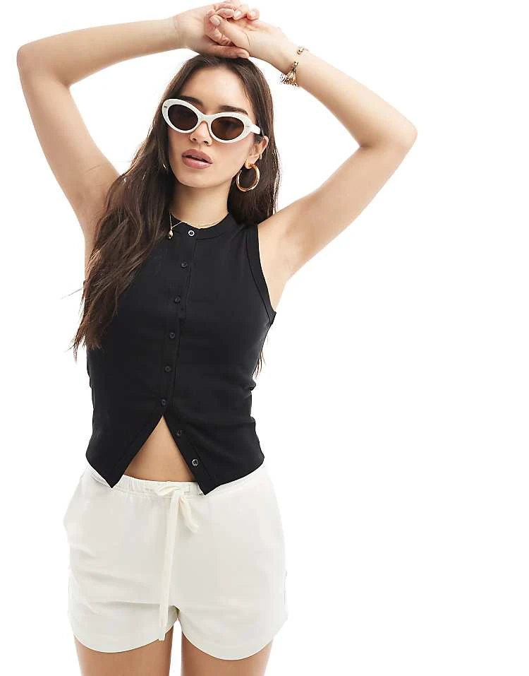 Cotton:On Charlie Button Front Tank In Black For Women
