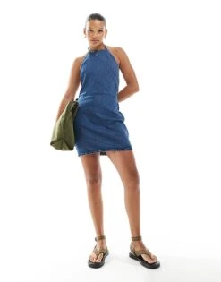 Cotton:On Halter Denim Mini Dress In Blue For Women