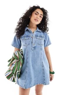 Cotton:On Original Denim Mini Dress In Mid Blue For Women