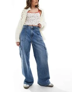 Cotton:On Relaxed Cargo Jean In Blue For Women