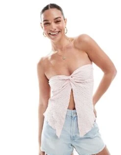 Cotton:On Stacey Twist Front Tube Top In Pink For Women