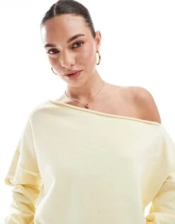 Cotton:On Classic Fleece Off The Shoulder Sweatshirt In Yellow For Women