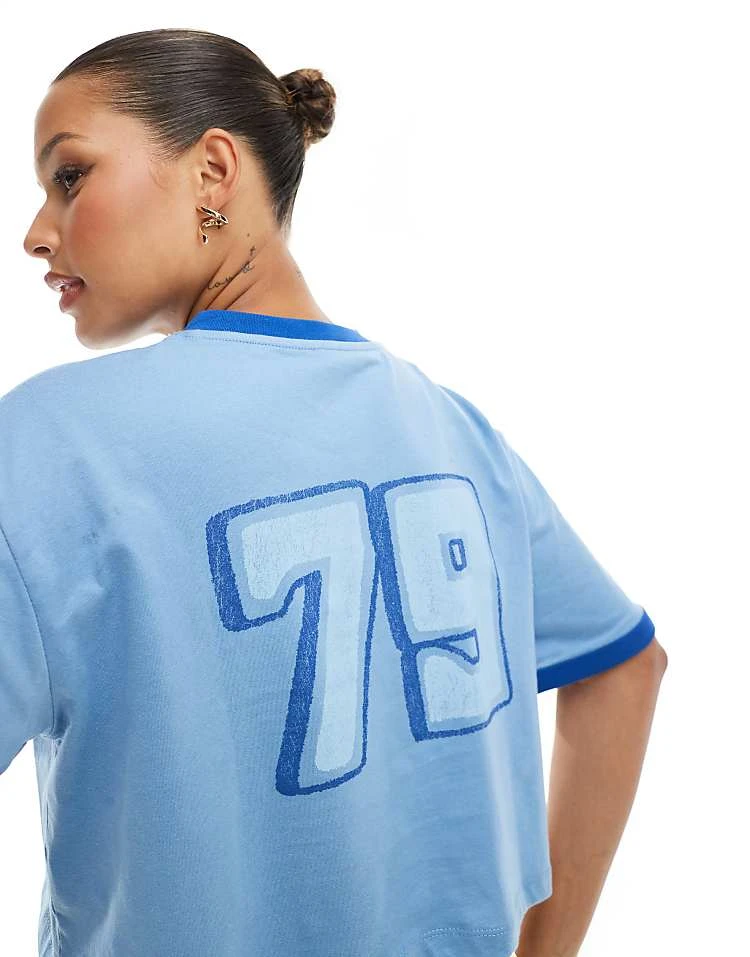 Cotton:On V Neck Boxy Crop Graphic Tee In Blue For Women - Image 5