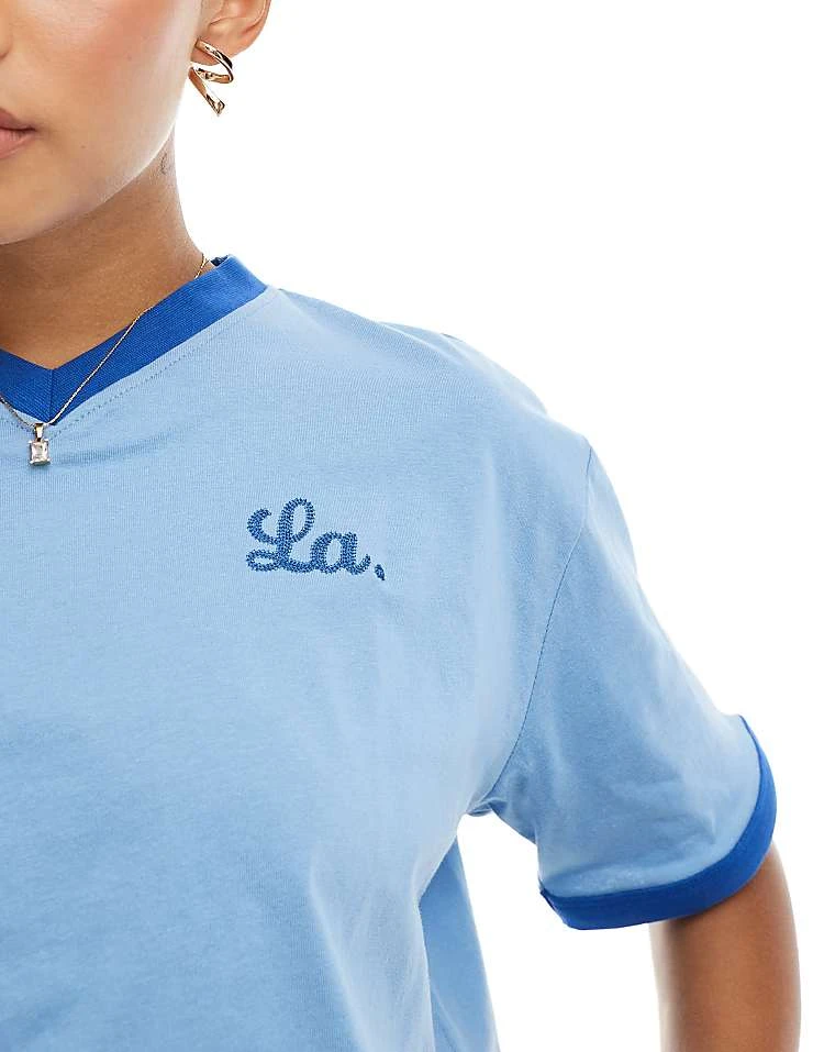 Cotton:On V Neck Boxy Crop Graphic Tee In Blue For Women - Image 3