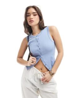 Cotton:On Charlie Button Front Tank In Blue For Women