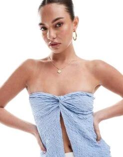 Cotton:On Stacey Twist Front Tube Top In Mid Blue For Women