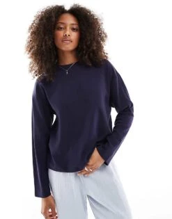 Cotton:On Pointelle Long Sleeve Top In Navy Vision For Women