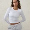 Cotton:On Ultra Soft Fitted Long Sleeve Top In White For Women
