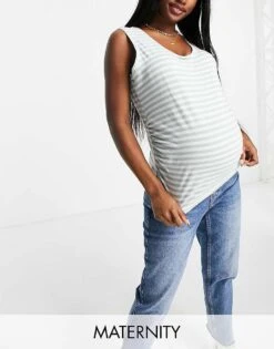 Cotton:On Cotton On Maternity Gathered Side Tank In Stripe For Women Amber Stripe White/h